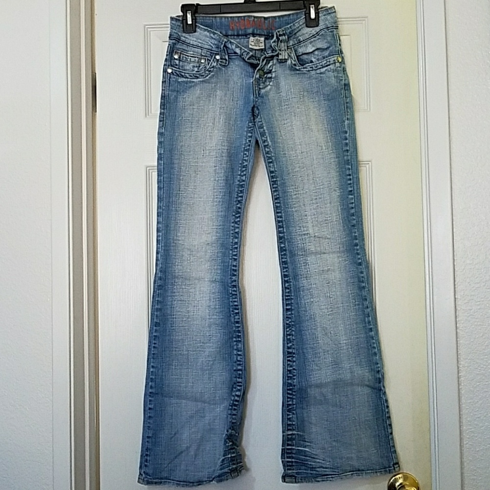 Light Medium Wash Flare Hydraulic Jeans